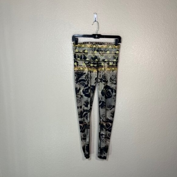 teeki Pants - Teeki Leggings Womens Small Yoga Hippie Green Rose Abstract Floral